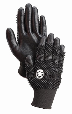 GLOVE NYLON BLACK NITRIL;PALM PVC DOT SADDLEBACK - Latex, Supported